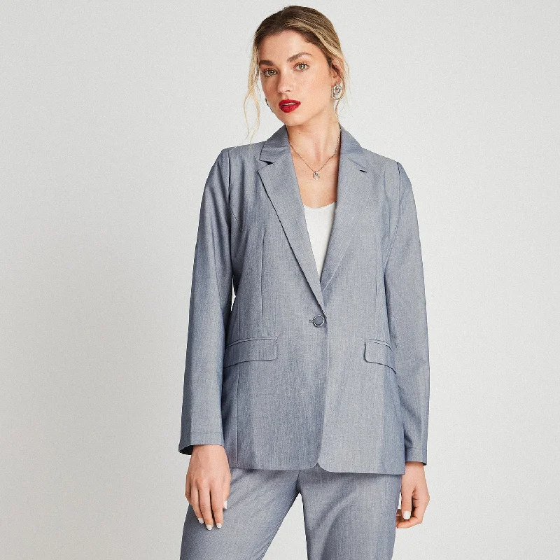 Women's Work Blazers-Blazer Un Botón Azulino