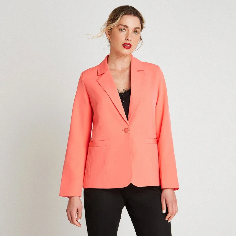 Women's Wool Blazers-Blazer Manga Larga un botón Coral