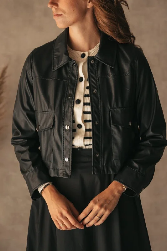 Women's Unique Blazers-Jacket short vegan leather black