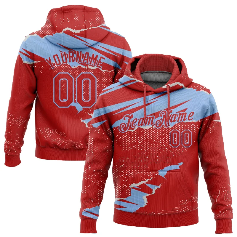 Women's Floral Hoodies-Custom Stitched Red Light Blue 3D Pattern Design Torn Paper Style Sports Pullover Sweatshirt Hoodie