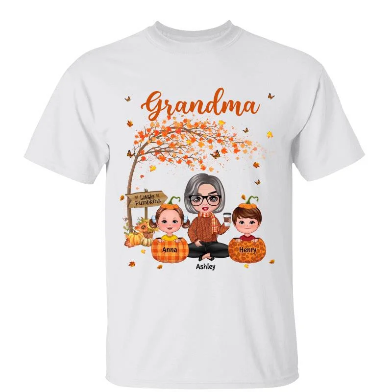 Women's Party T-Shirts-Doll Grandma Little Pumpkins Fall Season Personalized Shirt