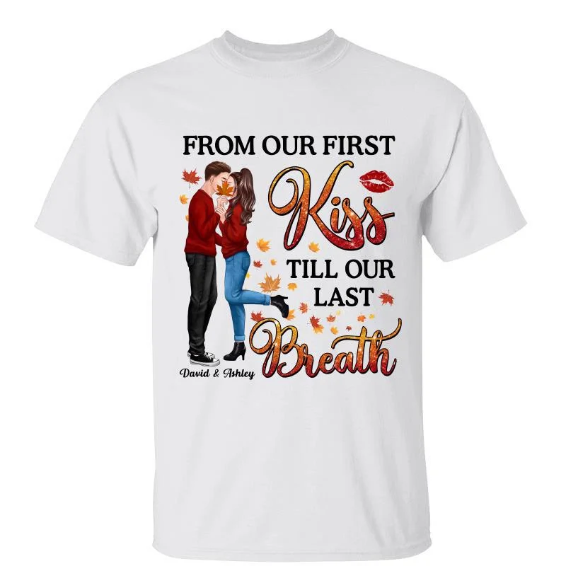 Women's Zipper Detail T-Shirts-Couple First Kiss Last Breath Personalized Shirt