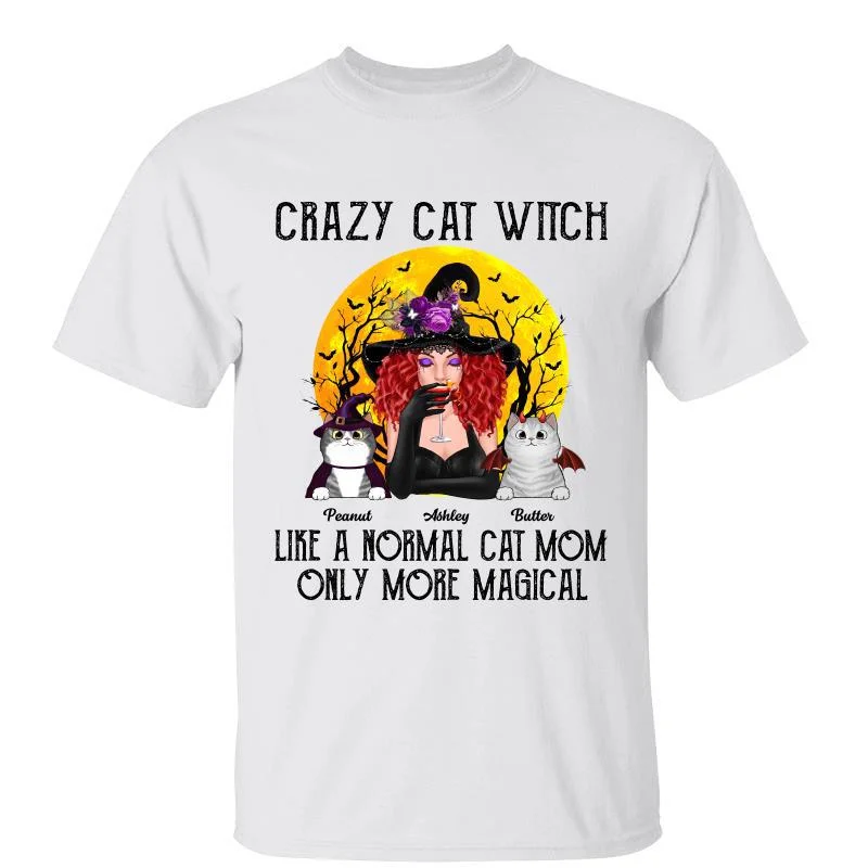 Women's Boxy T-Shirts-Crazy Cat Witch Like Normal Cat Mom More Magical Halloween Personalized Shirt