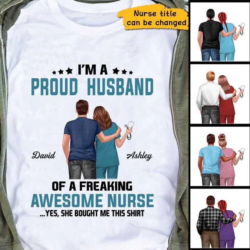 Women's Flowy T-Shirts-Proud Husband Dad Of Awesome Nurse Personalized Shirt