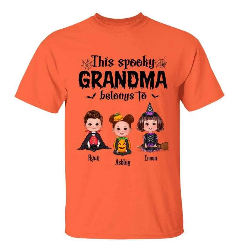 Women's Pearl Detail T-Shirts-This Spooky Grandma Mom Dad Grandpa Belongs To Halloween Personalized Shirt