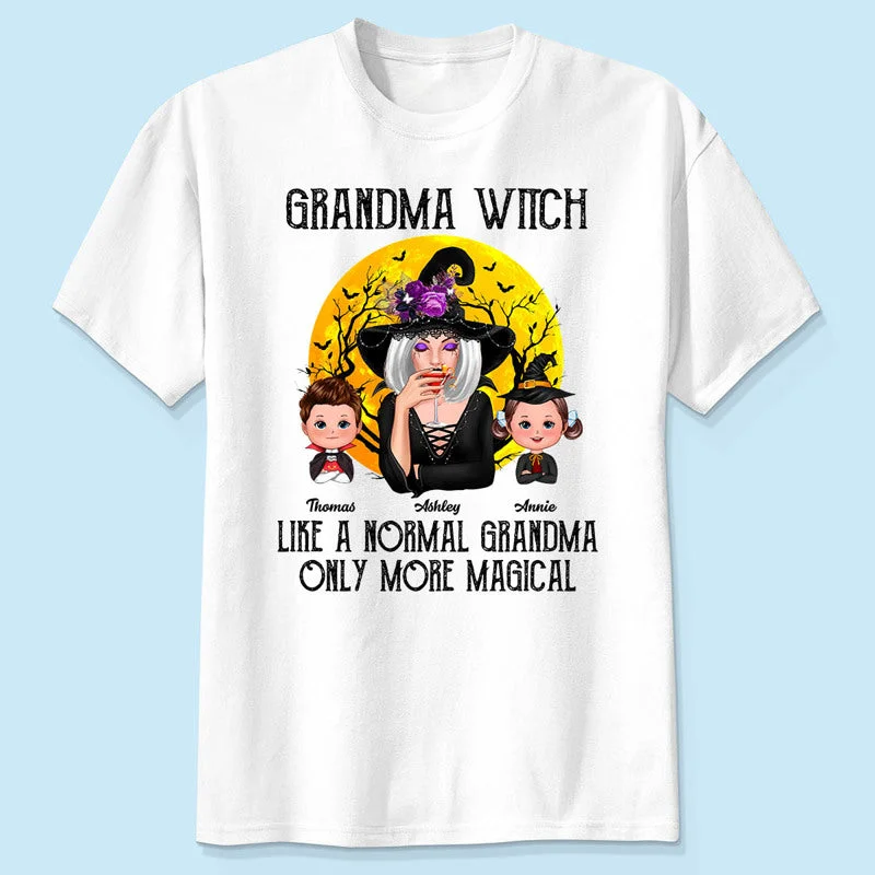 Women's Travel T-Shirts-Grandma Witch Like Normal Grandma More Magical Halloween Personalized Shirt