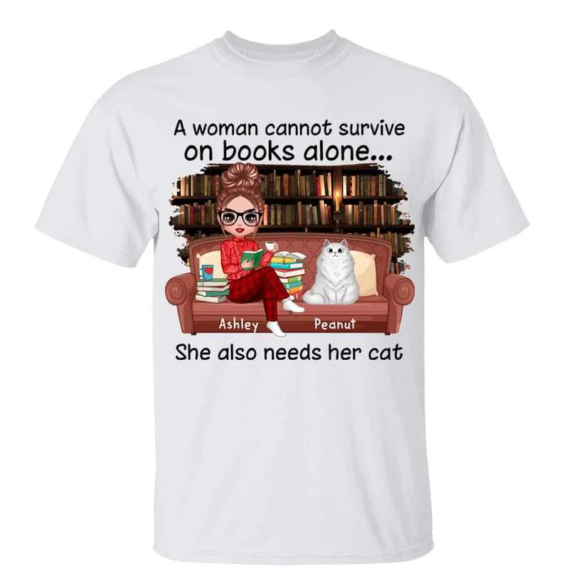 Women's Crew Neck T-Shirts-Doll Girl Reading Books Coffee And Cats Personalized Shirt