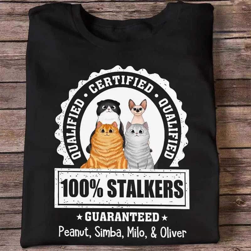 Women's Ribbed T-Shirts-100% Stalker Fluffy Cats Personalized Shirt