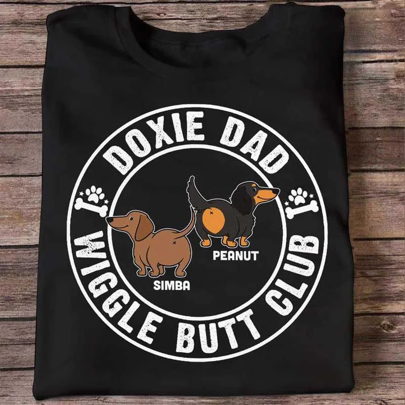 Women's Floral Graphic T-Shirts-Doxie Dog Mom Dad Wiggle Butt Club Personalized Shirt