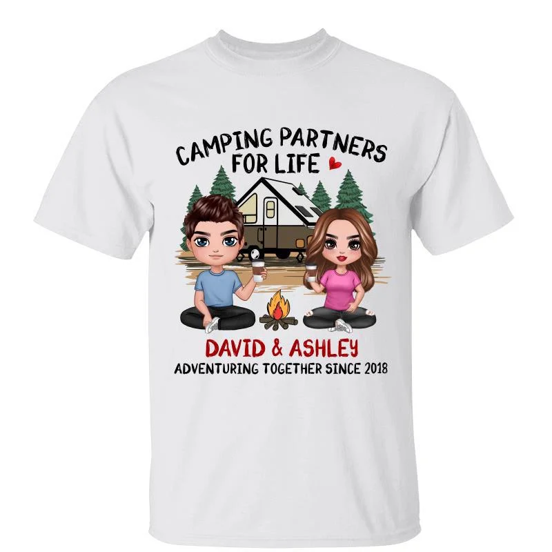 Women's Chest Pocket T-Shirts-Doll Camping Couple Sitting Adventuring Together Since Personalized Shirt