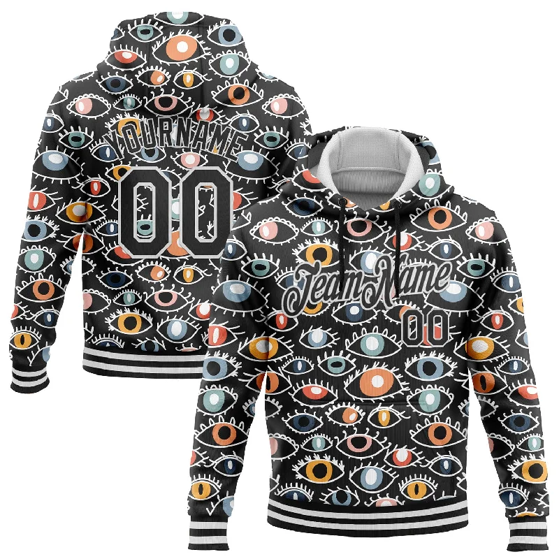 Women's Custom Fit Hoodies-Custom Stitched Black White 3D Pattern Design Evil Eyes Sports Pullover Sweatshirt Hoodie