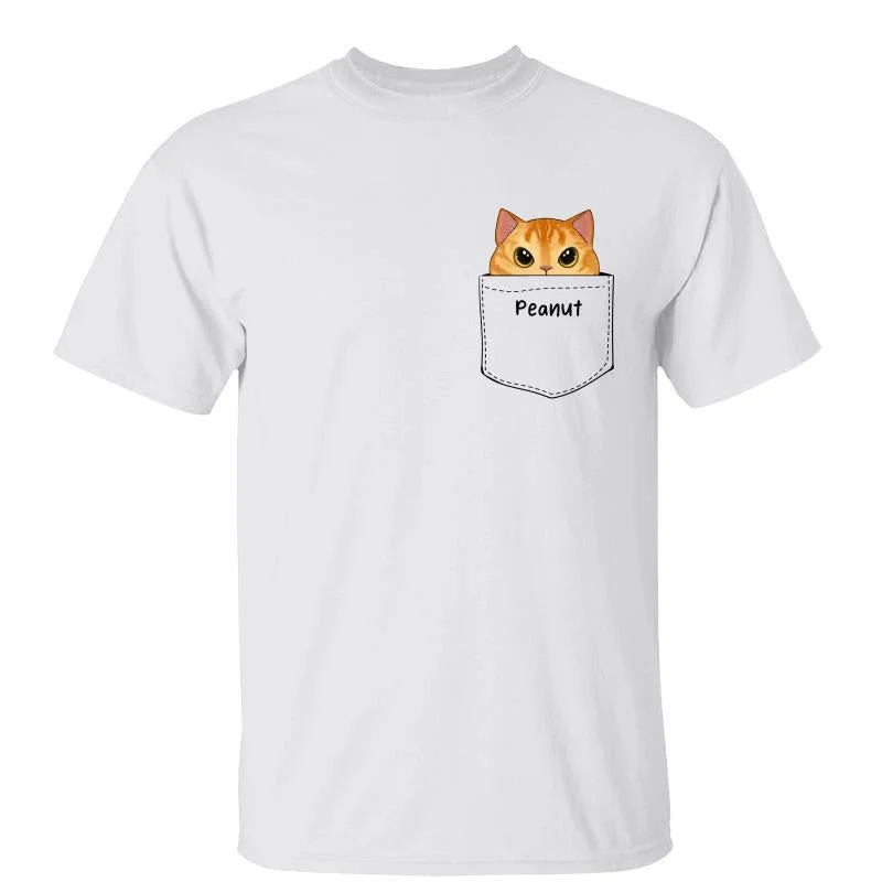 Women's Layering T-Shirts-Fluffy Cats Face Pocket Personalized Shirt