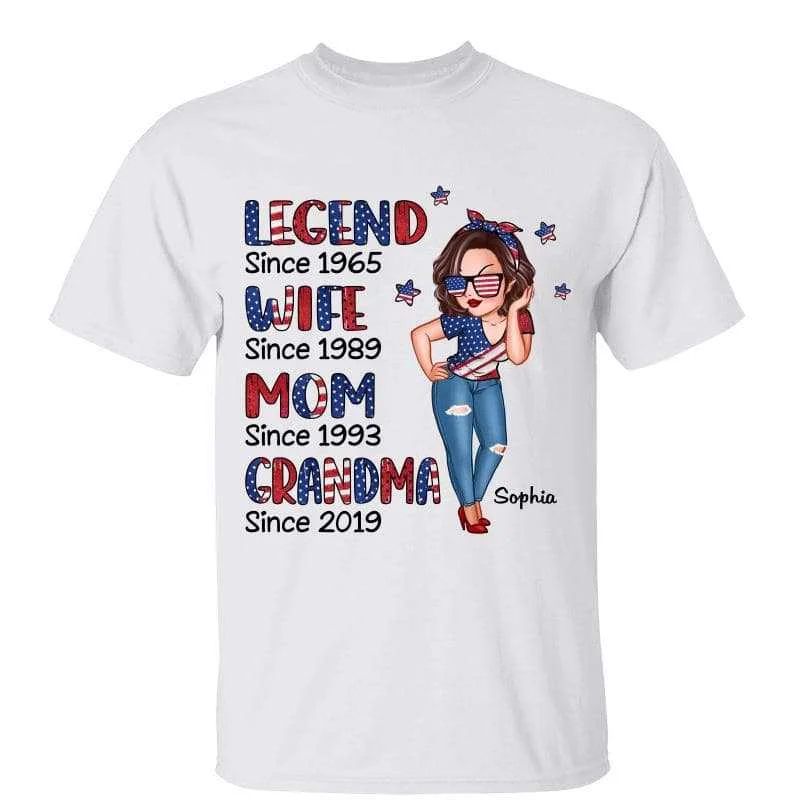 Women's Zipper Detail T-Shirts-Legend Wife Mom Grandma 4th Of July Independence Day Personalized Shirt