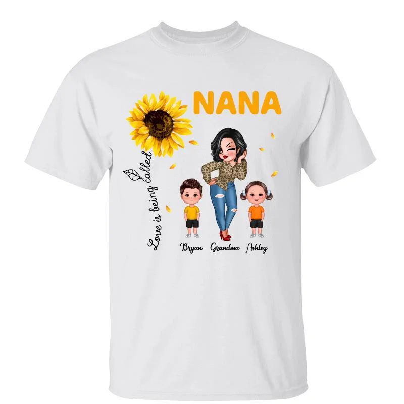 Women's High-Low Hem T-Shirts-Sunflower Pretty Woman Standing Love Is Being Called Grandma Personalized Shirt