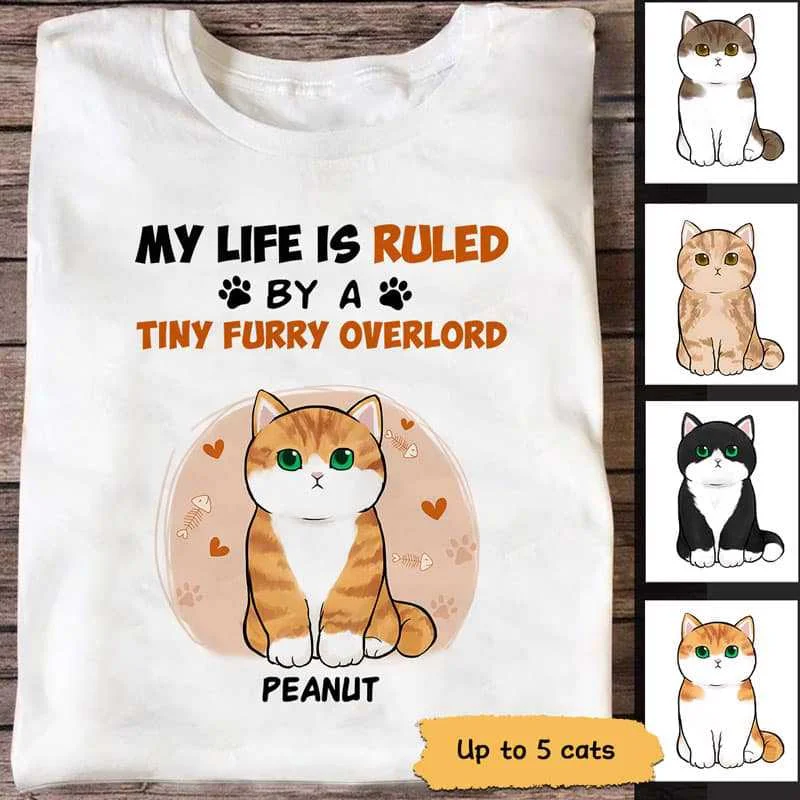 Women's Ruching Detail T-Shirts-My Life Ruled By Tiny Furry Overlords Chubby Cats