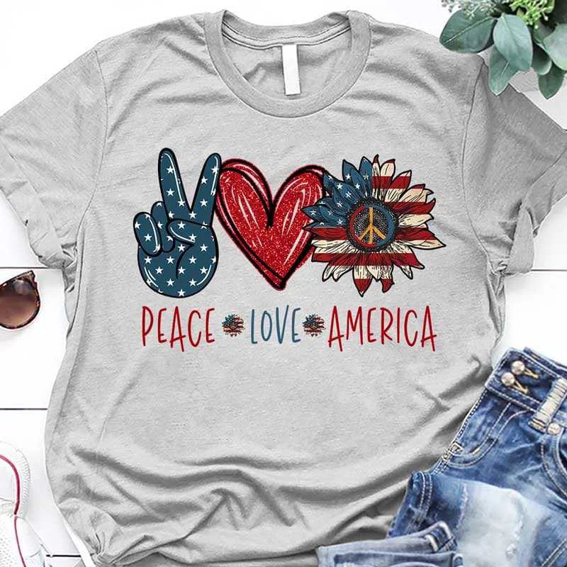 Women's Graphic T-Shirts-Peace Love America 4th Of July Independence Day Shirt