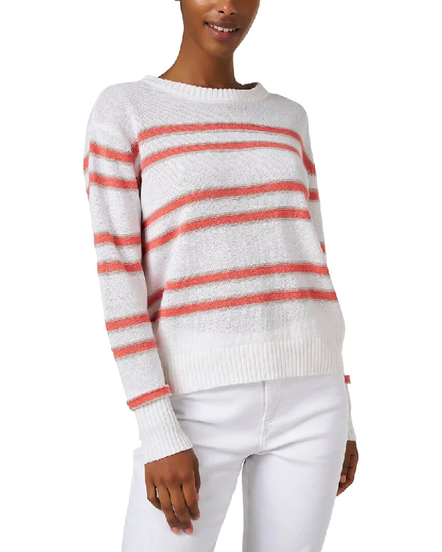 Women's Zip Pullovers-Kinross Striped Linen Sweater