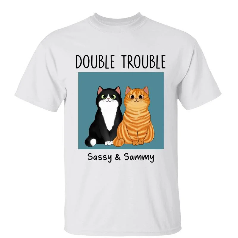 Women's Halloween T-Shirts-Color Frame Fluffy Cats Double Trouble Personalized Shirt