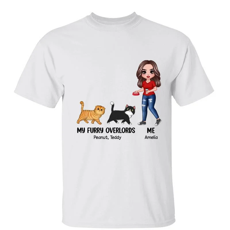 Women's Strappy T-Shirts-My Tiny Furry Overlords & Me Walking Fluffy Cat Personalized Shirt