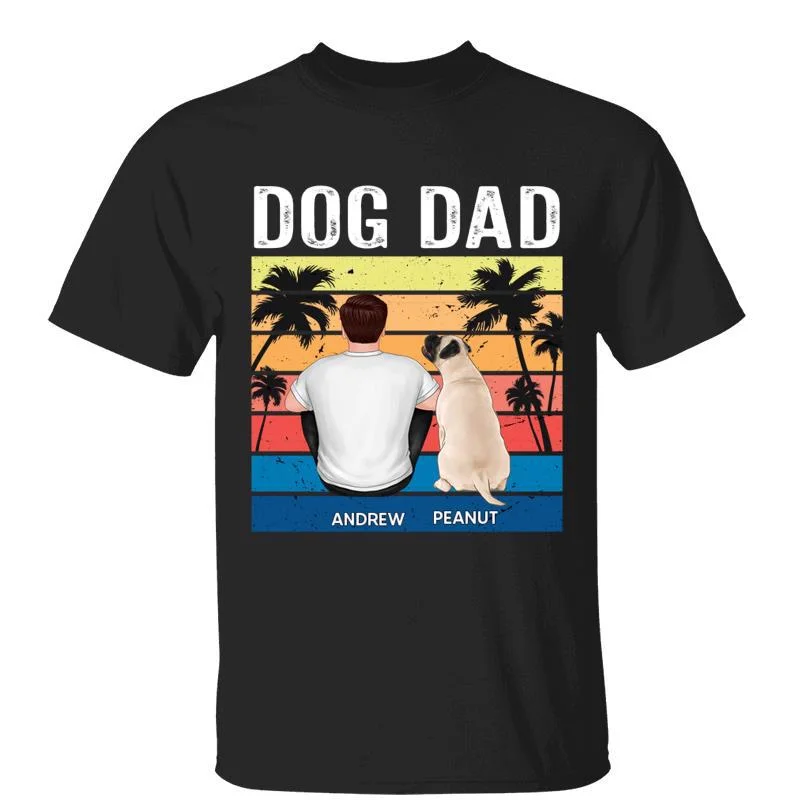 Women's Basic T-Shirts-Dog Dad Back View Summer Retro Personalized Shirt