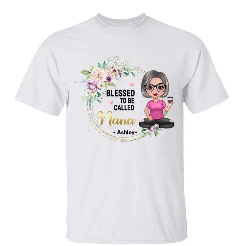 Women's Tunic T-Shirts-Blessed To Be Called Grandma Floral Circle Personalized Shirt