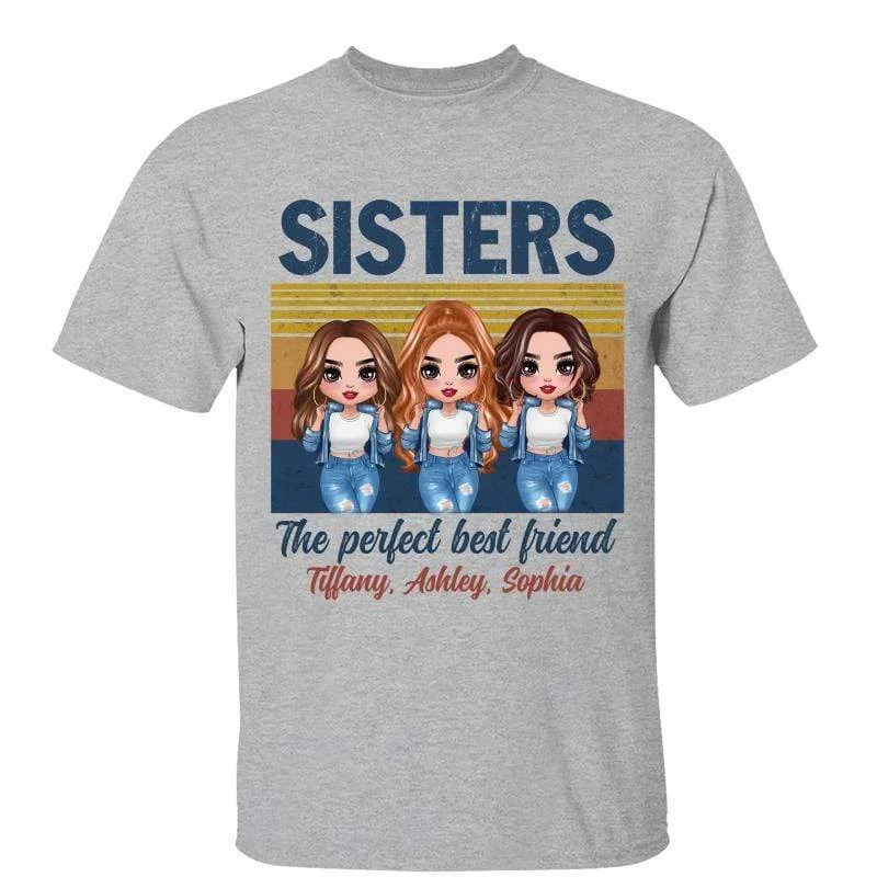 Women's Distressed T-Shirts-Cool Doll Sisters Siblings Perfect Best Friends Retro Personalized Shirt