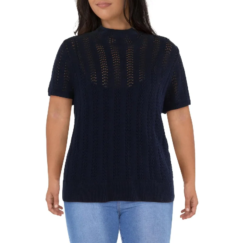 Women's Everyday Pullovers-Plus Womens Knit Ribbed Trim Pullover Sweater