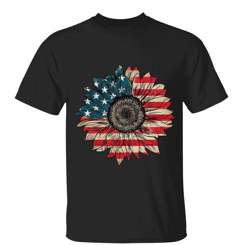 Women's Gradient T-Shirts-Sunflower Fourth Of July America Flag Independence Day July 4th Shirt