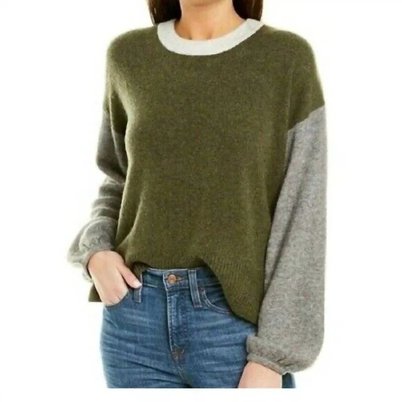 Women's High-Waisted Ruffle Pullovers-Payton Colorblock Sweater Wool Blend Sweater In Green