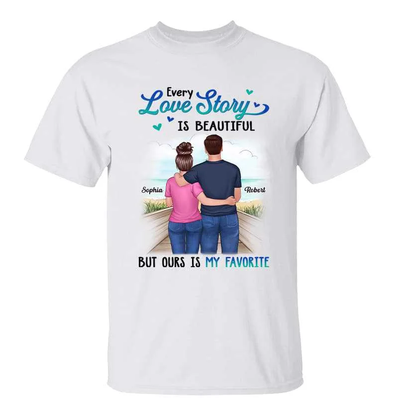 Women's Longline T-Shirts-Our Love Story Is My Favorite Couple Summer Personalized Shirt