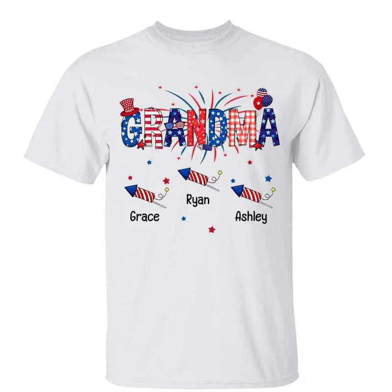 Women's Breathable T-Shirts-Grandma Fireworks 4th Of July Independence Day Personalized Shirt