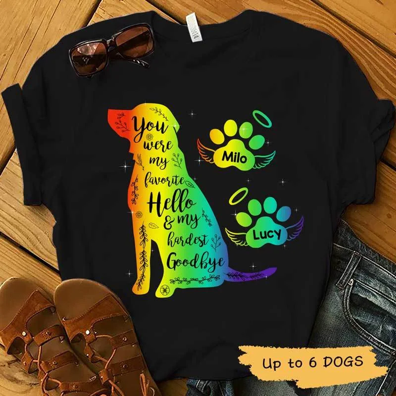 Women's Mineral Wash T-Shirts-Colorful Pet Memorial You Were My Hardest Goodbye Personalized Dog Memorial Shirt