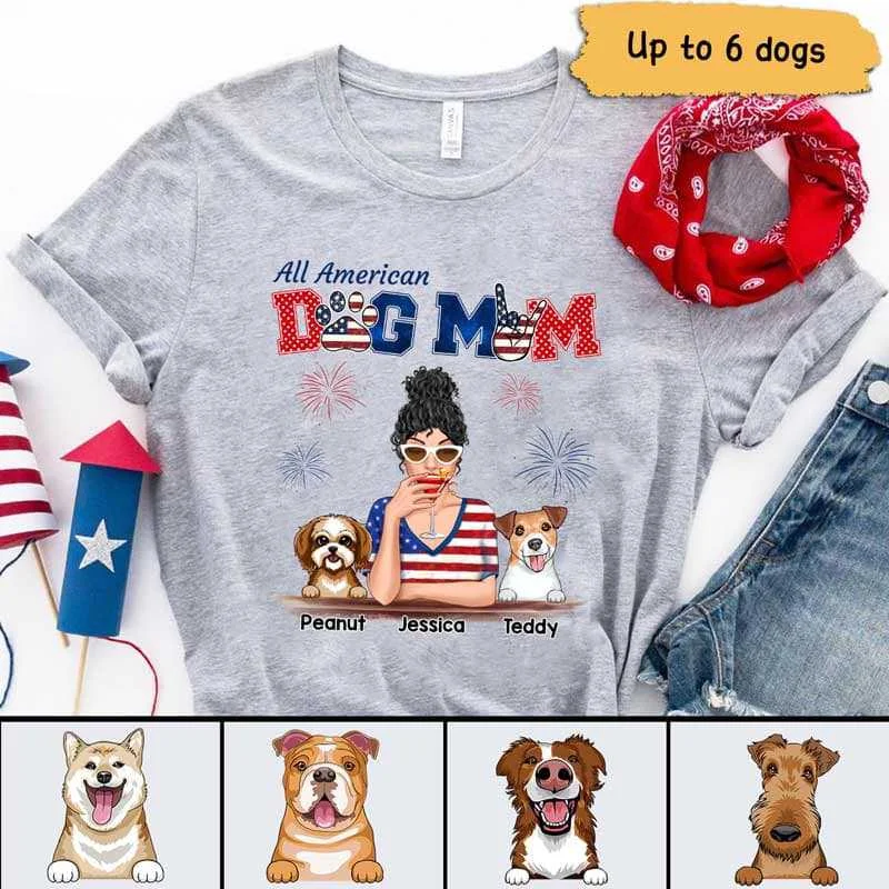 Women's Deconstructed T-Shirts-All American Dog Mom 4th Of July Independence Day Personalized Shirt