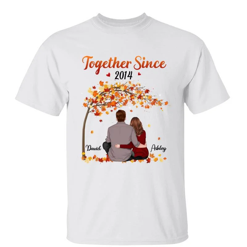 Women's Peplum Hem T-Shirts-Fall Season Couple Sitting Back View Together Since Personalized Shirt