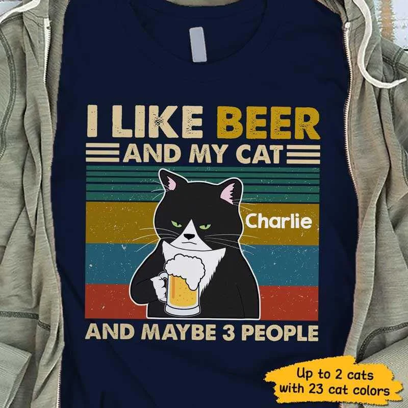 Women's Lounge T-Shirts-Like Beer And My Grumpy Cat Retro Personalized Shirt