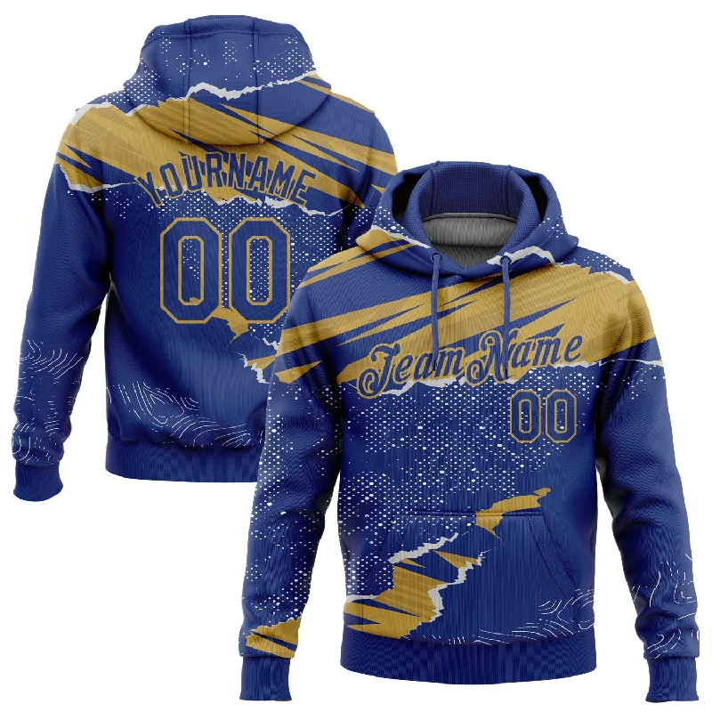 Women's Embellished Hoodies-Custom Stitched Royal Old Gold 3D Pattern Design Torn Paper Style Sports Pullover Sweatshirt Hoodie