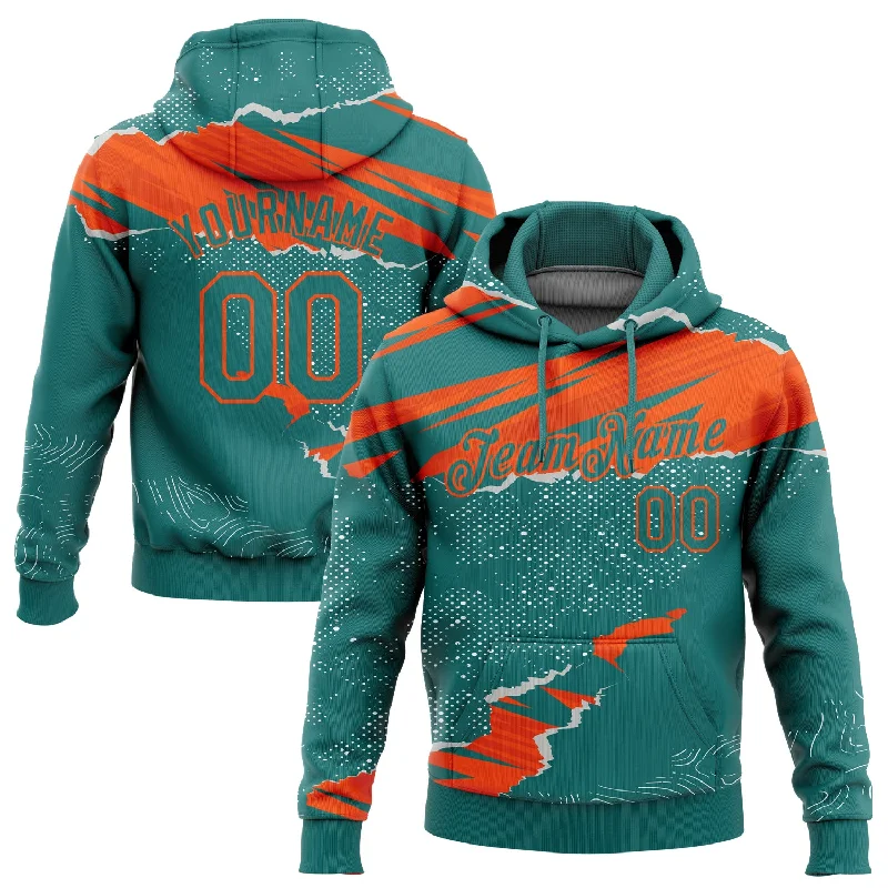 Women's Everyday Hoodies-Custom Stitched Teal Orange 3D Pattern Design Torn Paper Style Sports Pullover Sweatshirt Hoodie