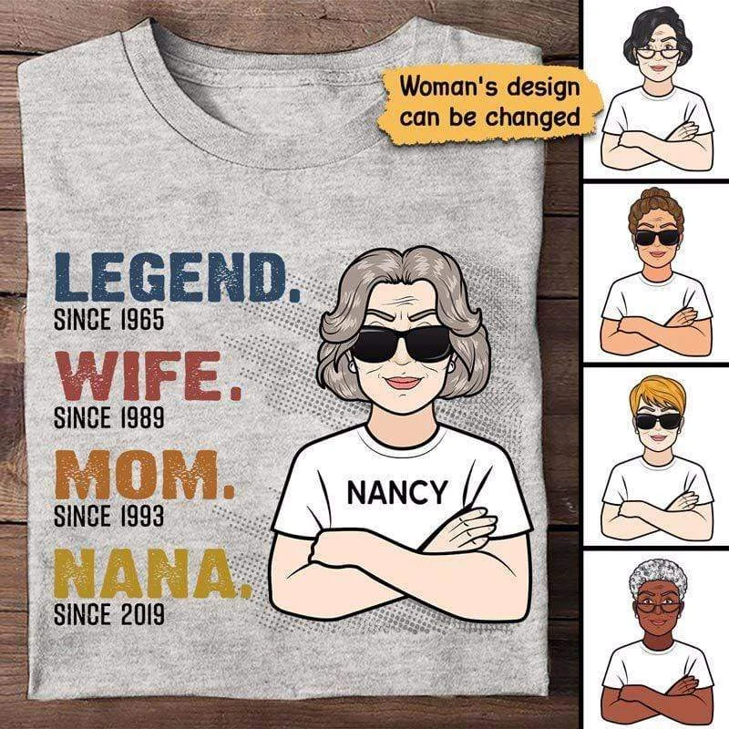 Women's Henley T-Shirts-The Legend Old Woman Personalized Shirt