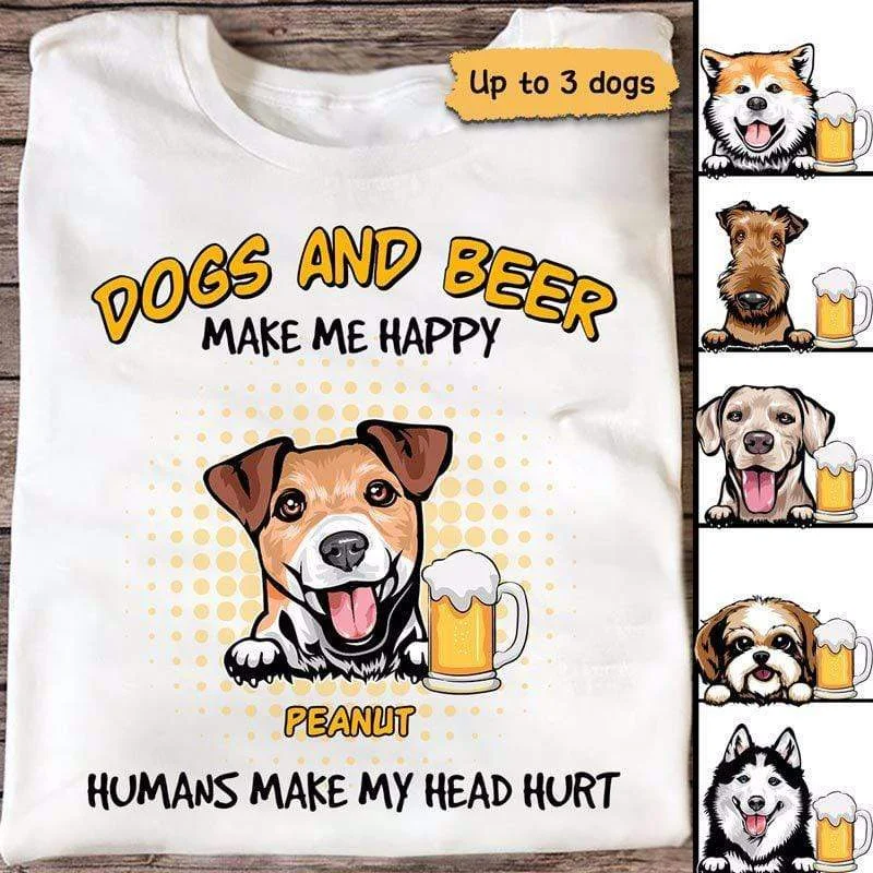 Women's Gradient T-Shirts-Dogs And Beer Make Me Happy Personalized Shirt