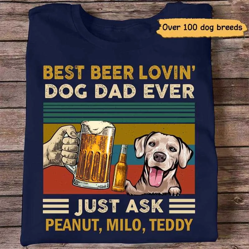 Women's Loose Fit T-Shirts-Best Beer Dog Dad Peeking Dog Personalized Shirt