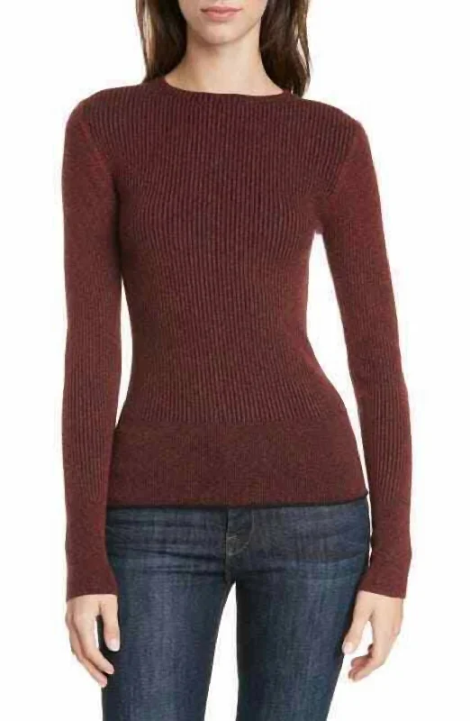 Women's Glitter Pencil Pullovers-Two Tone Wool Cashmere Ribbed Pullover In Red