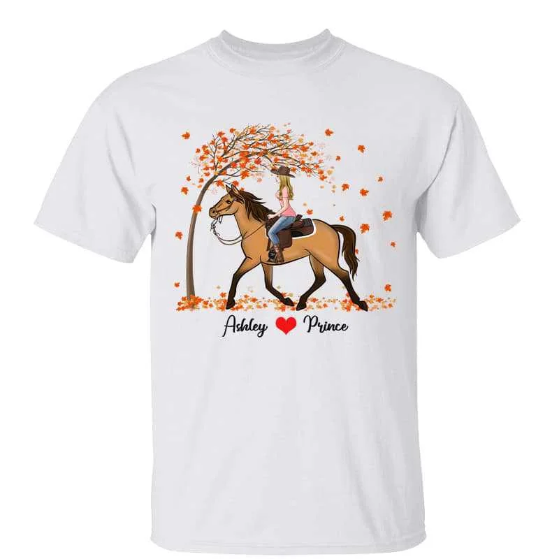 Women's High-Low Hem T-Shirts-Fall Season Girl Loves Horse Personalized Shirt