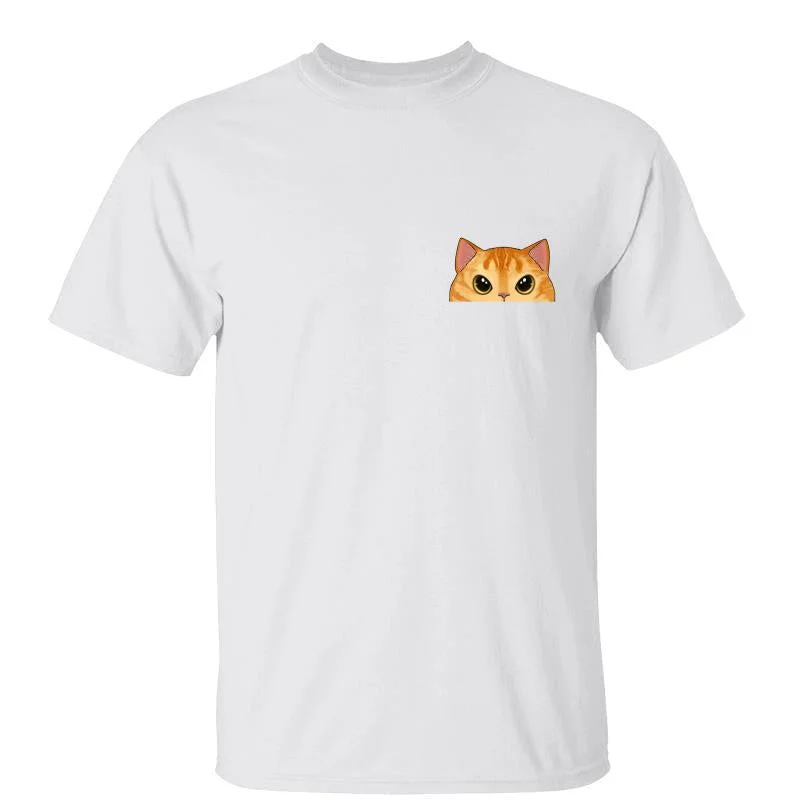 Women's Lightweight T-Shirts-Simple Fluffy Cat Half Face Watching You Personalized Shirt