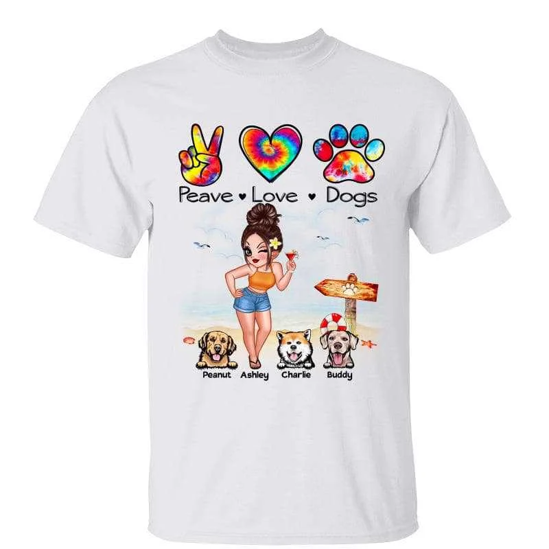 Women's Curved Hem T-Shirts-Peace Love Dogs Summer Dog Mom Personalized Shirt