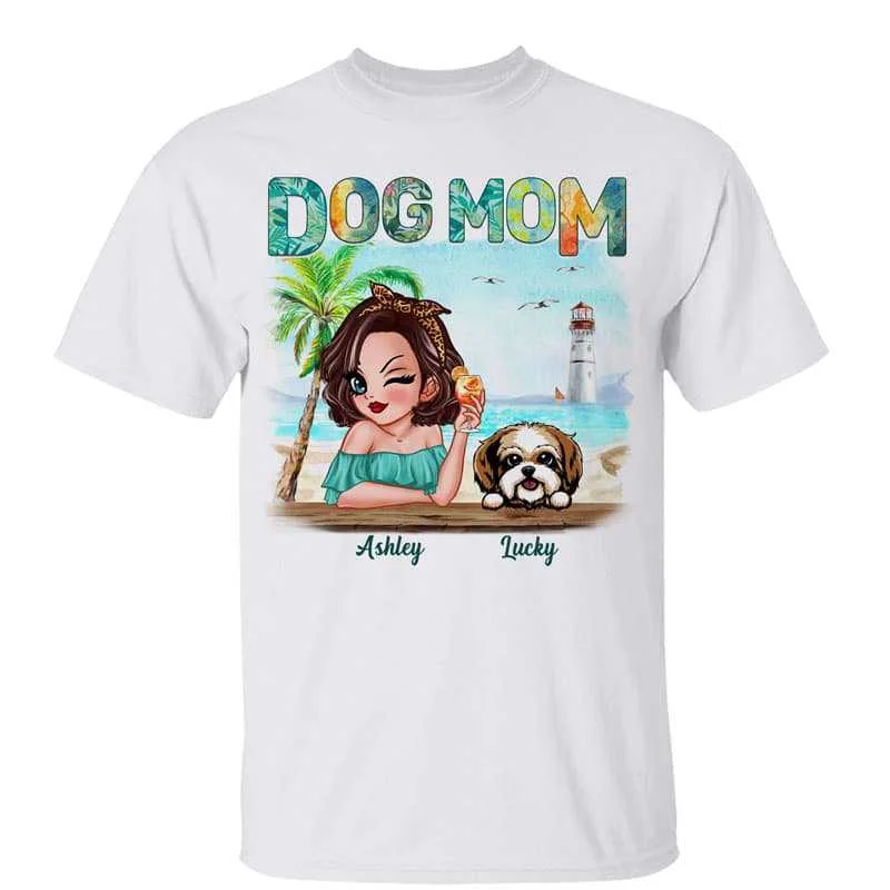 Women's Ribbed T-Shirts-Dog Mom Pretty Woman Summer Pattern Personalized Shirt