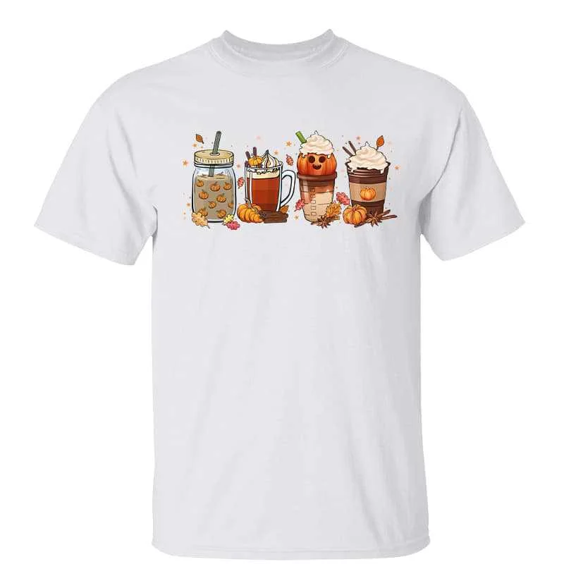 Women's Vacation T-Shirts-Fall Season Pumpkin Spice Coffee Latte Thanksgiving Shirt