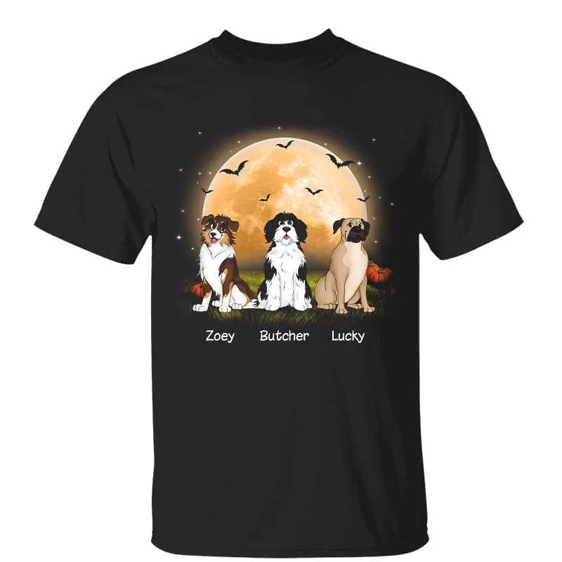 Women's Chain Detail T-Shirts-Halloween Cute Sitting Dog In The Moon Light Personalized Shirt