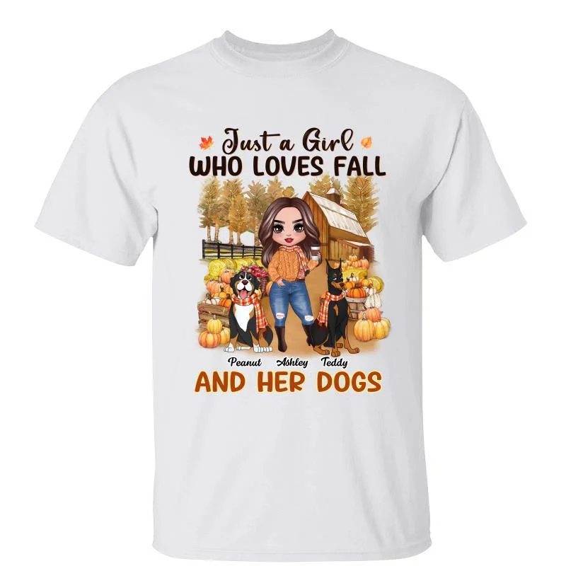 Women's Stud Detail T-Shirts-Doll Girl And Dogs In The Pumpkin Patch Personalized Shirt