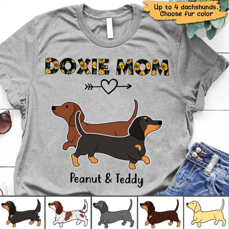 Women's Maxi T-Shirts-Dachshund Dog Mom Sunflower Personalized Shirt