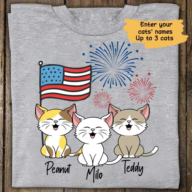 Women's Night Out T-Shirts-4th Of July Personalized Cat Shirt